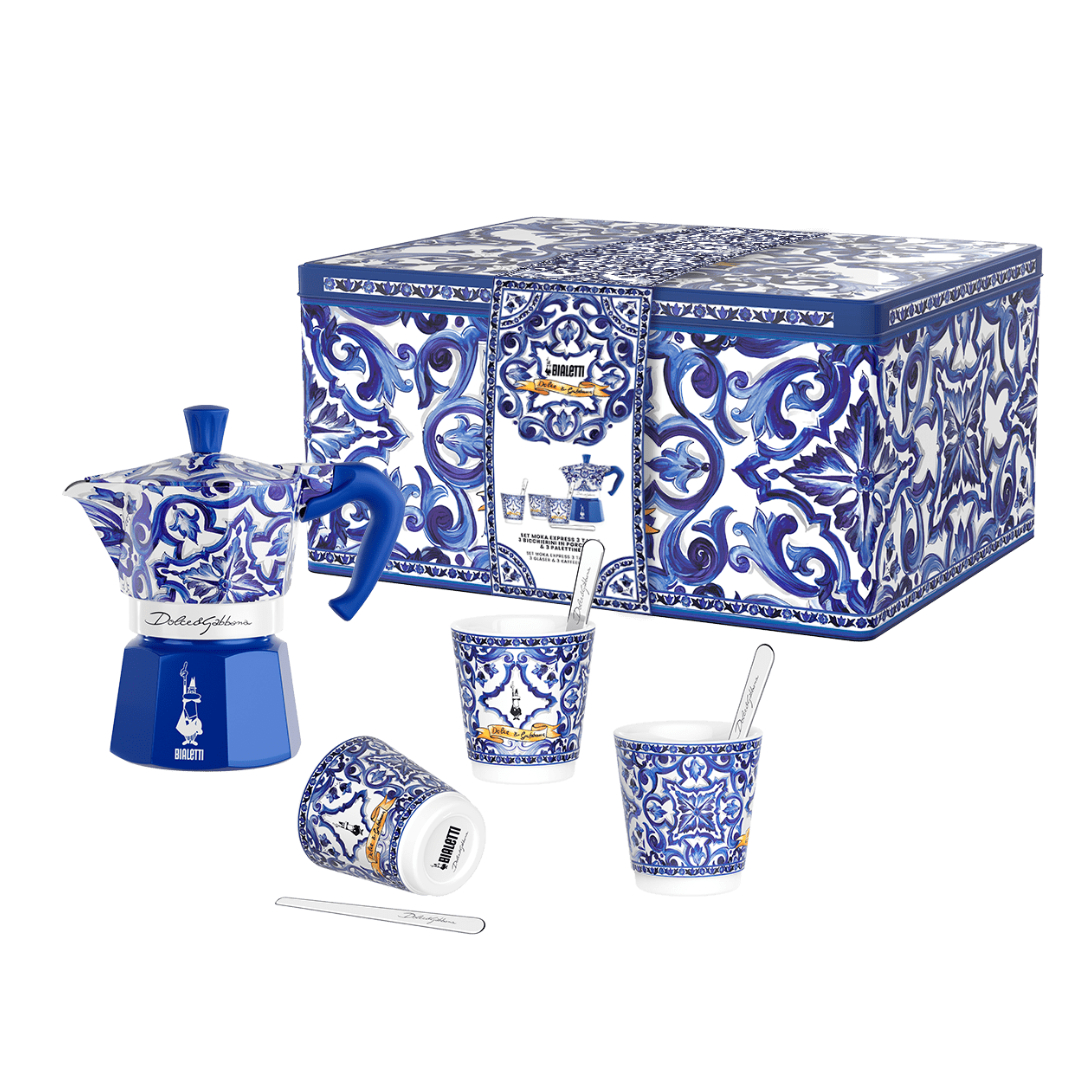 D&G Blue Mediterranean Gift Set (3 cup Moka and Stirrer set)